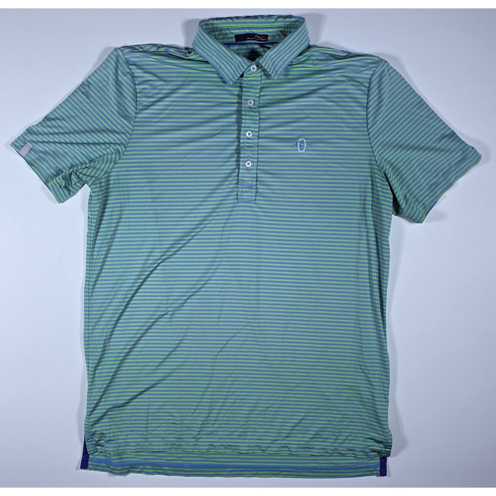 RLX Ralph Lauren Mens Striped Golf Polo‎ Shirt Green Purple Large L Short Sleeve